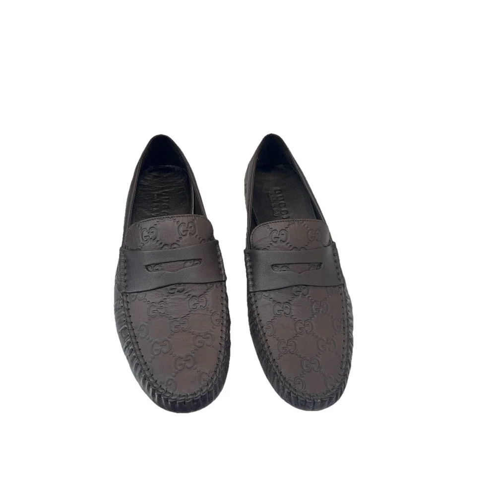 Gucci Guccissima Brown Leather Driving Loafers Men EU 64G Made‎ in Italy NEW